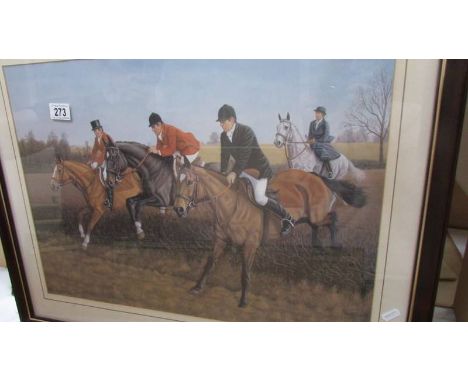 A good quality print of a horse race over hurdles.