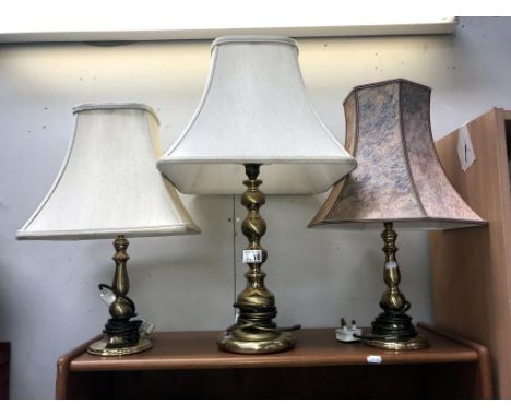 3 brass based table lamps (largest lamp missing shade ring)