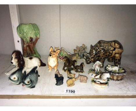 A mixed lot including Wade Whimsies, Sylvac, Capodimonte &amp; Goebel etc. (Hornsea figure has chip, tall vase has hairline c