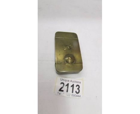 A 19th century brass snuff box with combination lock.
