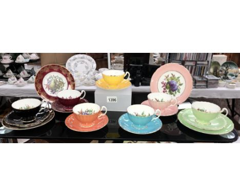 A quantity of Aynsley Trio's &amp; cups &amp; saucers (yellow saucer is Tuscan &amp; green plate)
