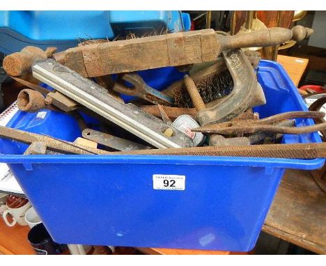 A crate of old tools etc.,