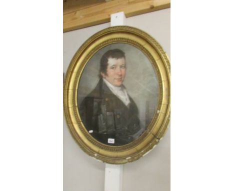 A gilt framed oval portrait of a gentleman (19th century). ****Condition report**** Collect only