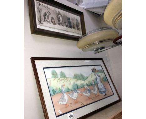 A vintage French print of dogs &amp; geese.