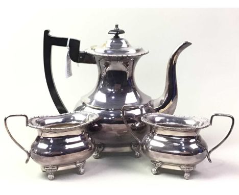 SILVER PLATED TEA AND COFFEE SERVICE, ALONG WITH OTHER PLATED ITEMS  including candlesticks