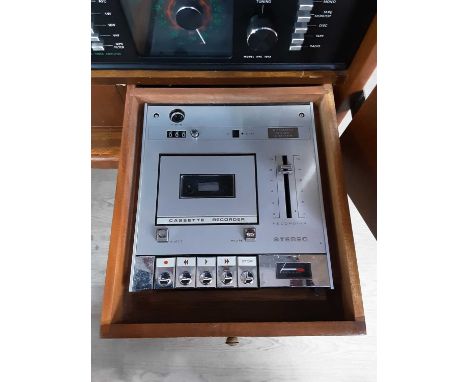 WALNUT CASED RECORD PLAYER, WITH SPEAKERS with Dynatron turntable and stereo94cm high, 78cm wide