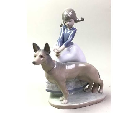 LLADRO FIGURE GROUP, modelled as a young lady with a dog, along with a further Lladro swan modelthe first - 21cm highQty: 2Fi