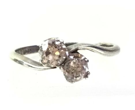 TWO STONE DIAMOND TWIST RING, marked for eighteen carat gold and platinum2g