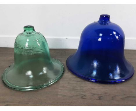 CONTEMPORARY ART GLASS LIGHT FITTINGS, in blue, green and amber46cm diameter Qty: 5