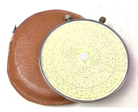 FOWLERS 'MAGNUM' LONG SCALE CALCULATOR, of circular form, housed in a leather case12cm wide