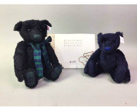 TWO STEIFF TEDDY BEARS, CONTEMPORARY one musical, with certificates and bagsthe larger bear - 30cm highQty: 2
