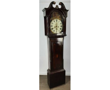 MAHOGANY SCOTTISH LONGCASE CLOCK, 19TH CENTURY  with painted face210cm high