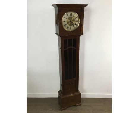 OAK LONGCASE CLOCK, with silvered dial and Roman numerals173cm high