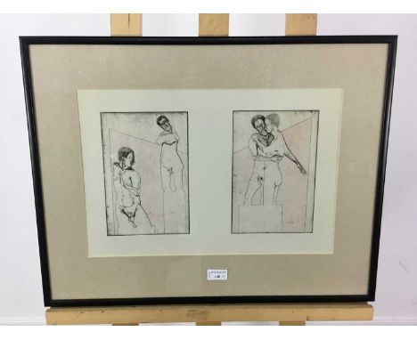 * JOHN RIVERS,  TROPHIES NO. 37 diptych etching on papermounted, framed and under glass, together with a print by Christina N