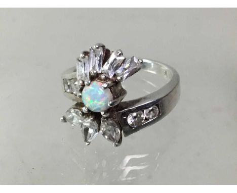 SILVER STONE SET RING, boxed