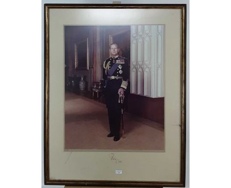 PHOTOGRAPHIC PORTRAIT, HRH PRINCE PHILIP, DUKE OF EDINBURGH image taken by Peter Grugeon, with facsimile signature and date 1