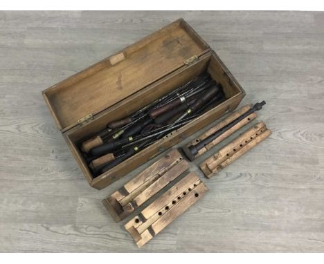GROUP OF TOOLS, including a spanner, various hand screwdrivers and pattern makers, in four vintage boxes