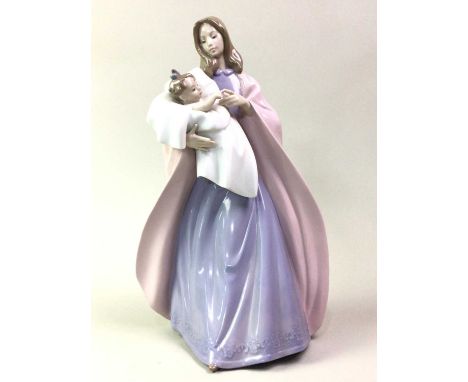 NAO FIGURE OF A LADY AND CHILD, ALONG WITH OTHER FIGURES  also a bust of a femaleNao figure 34cm high