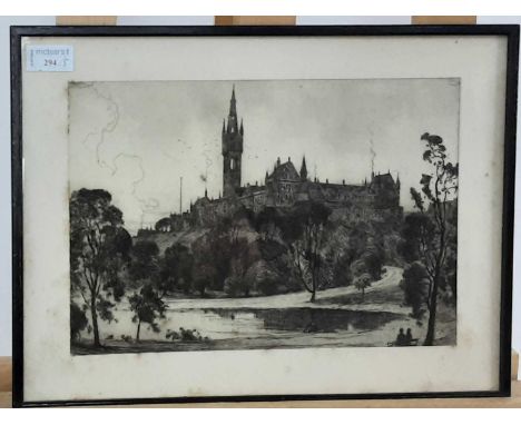 GROUP OF PICTURES, including an etching depicting the University of Glasgow, and a print portrait, most framed and under glas