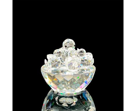 Clear nest with mother bird and 3 baby birds. Bird's have black eyes and frosted beaks. 7470 NR 050 000. Swarovski backstamp.