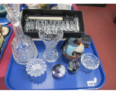 Galway Living Candlestick, Mdina bowl, decanter, other glassware:- One Tray.