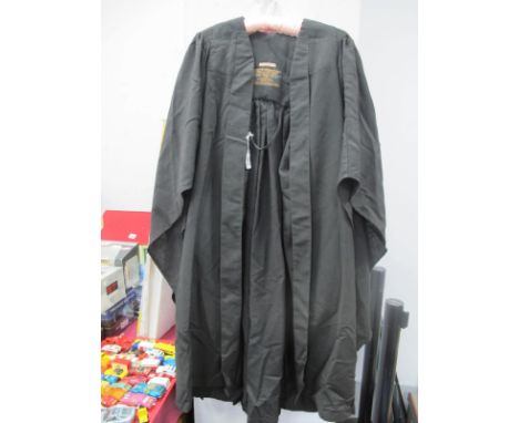 University Graduation Mortar Board and Sash, in box, two gowns, all in black by Ede and Ravenscroft.