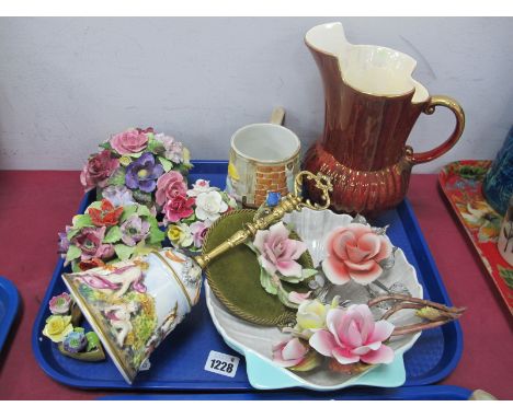 Royal Adderley Posies, Capodimonte porcelain flowers, Crown Devon jug etc:- One Tray.