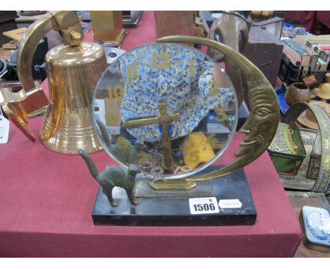 XX Century "Marti" French Mantel Clock, with a circular mirrored dial with a map of France, supported by a brass crescent moo