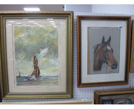 N.W Brunyee, 'Lyric Fantasy' Pastel Study of Racehorse, signed lower right, 32 x 23cm. M.HE****, Yachting, impressionist oil 