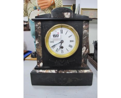 Black Slate and Marble Cased Mantle Clock, circa early XX Century, with 30 hour French movement, (chip to top), 23.5cm wide.