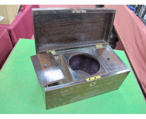XIX Century Rosewood Tea Caddy, with a brass escutcheon. 30cm