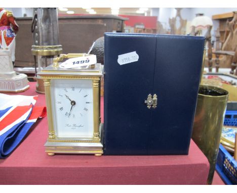 Robert Blandford Carriage Clock, with Alain movement, with key and carry case, 8.5cm wide.
