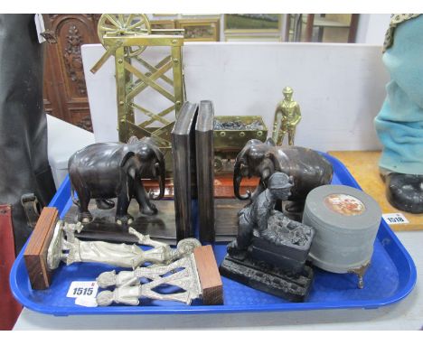 Welsh Coal Model, Coromandel Elephant book ends, Coal Miner made from coal, etc:- One Tray.