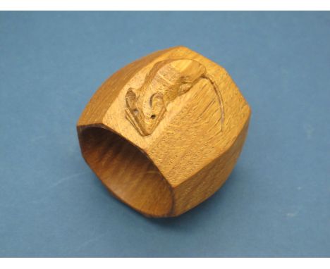 Mouseman; Robert Thompson of Kilburn Oak Octagonal Napkin Holder, featuring signature carved mouse to side, 4.8cm high.