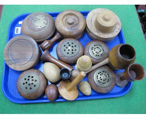 Geoff Peace Wakefield Bur Elm Trinket Box, other turned trinket boxes, mushrooms