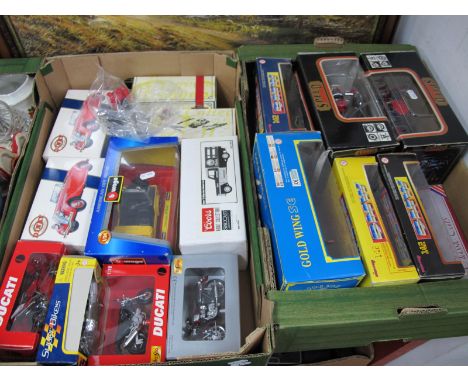 Boxed Model Motorbikes from Speed Scenes, New-Ray, Maisto model cars, The Dinky Collection etc (19):- Two Boxes.