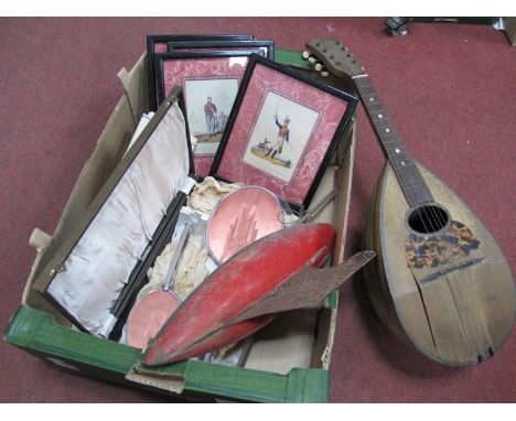 Italian Mandolin. 'Grasso Tescano Santi' label to interior (damaged), dressing tale ware, Military prints. model yacht:- One 