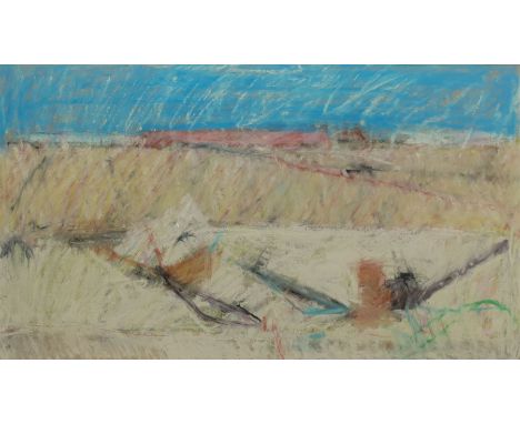 Stanley Dobbin (British 1932-2021): 'Quarry Portland', oil and pastel unsigned, labelled 36cm x 64cm; Stanley Dobbin (British