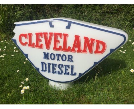 A Cleveland Motor Diesel glass petrol pump globe, with a damaged corner. 