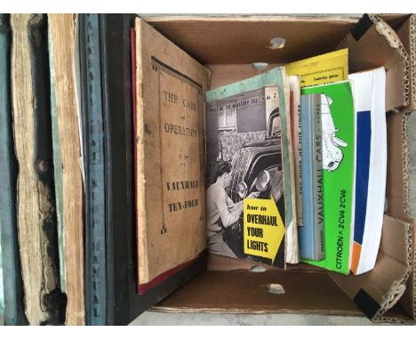 A box of mostly Vauxhall related volumes, 10 and 12 hp models. 