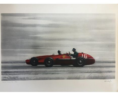 French Grand Prix 1953, a hand coloured print after Roy Nockolds, monochrome lithograph on art paper, hand coloured by Niki H