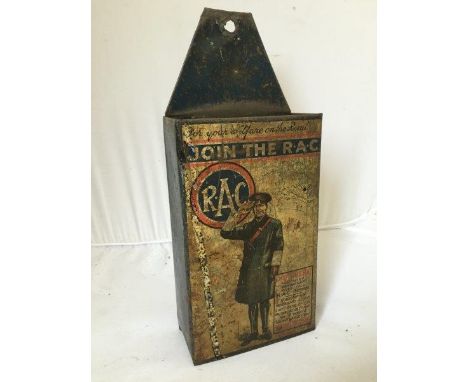 An RAC pictorial wall hanging tin leaflet rack depicting an RAC employee saluting.