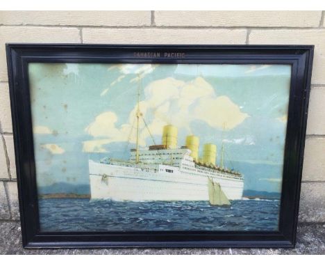 A Canadian Pacific advertisement depicting the 'Empress of Britain' after a painting by Norman Wilkinson, in original stamped