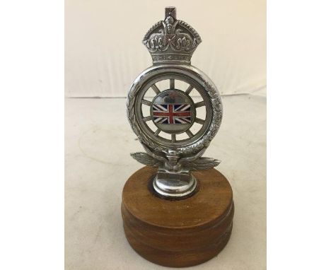 A Royal Automobile Club member's badge with enamel Union Jack centre, display base mounted.