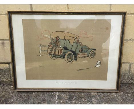'Et moi aussi j'en fais', after Eliott, 1907 - a lithograph on paper depicting a veteran touring car driving through a rural 
