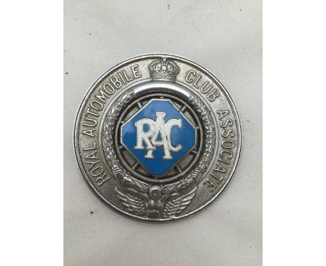 A Royal Automobile Club Associate car badge with powder blue enamel centre.