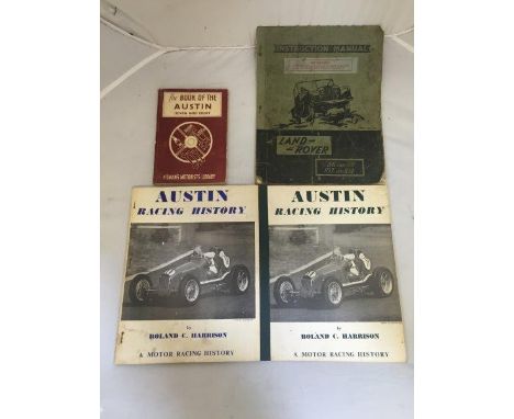 A selection of motor racing related volumes, also a Land-Rover instruction manual for the 86 and 88, 107 and 109 models, part