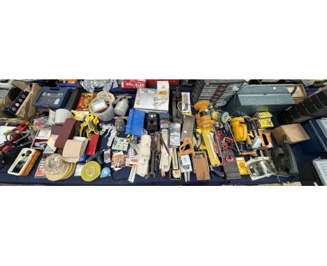 A large collection of tools including saws, spanners, bearings, files etc 