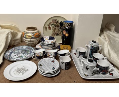 A Ceramica Marisa Salerno coffee set, Crown Ducal Charlotte Rhead jug, dresden plate, two Gaudy Welsh plates, a large plate, 