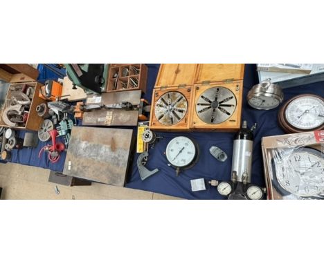 A Salter scales together with assorted tools, clocks etc 